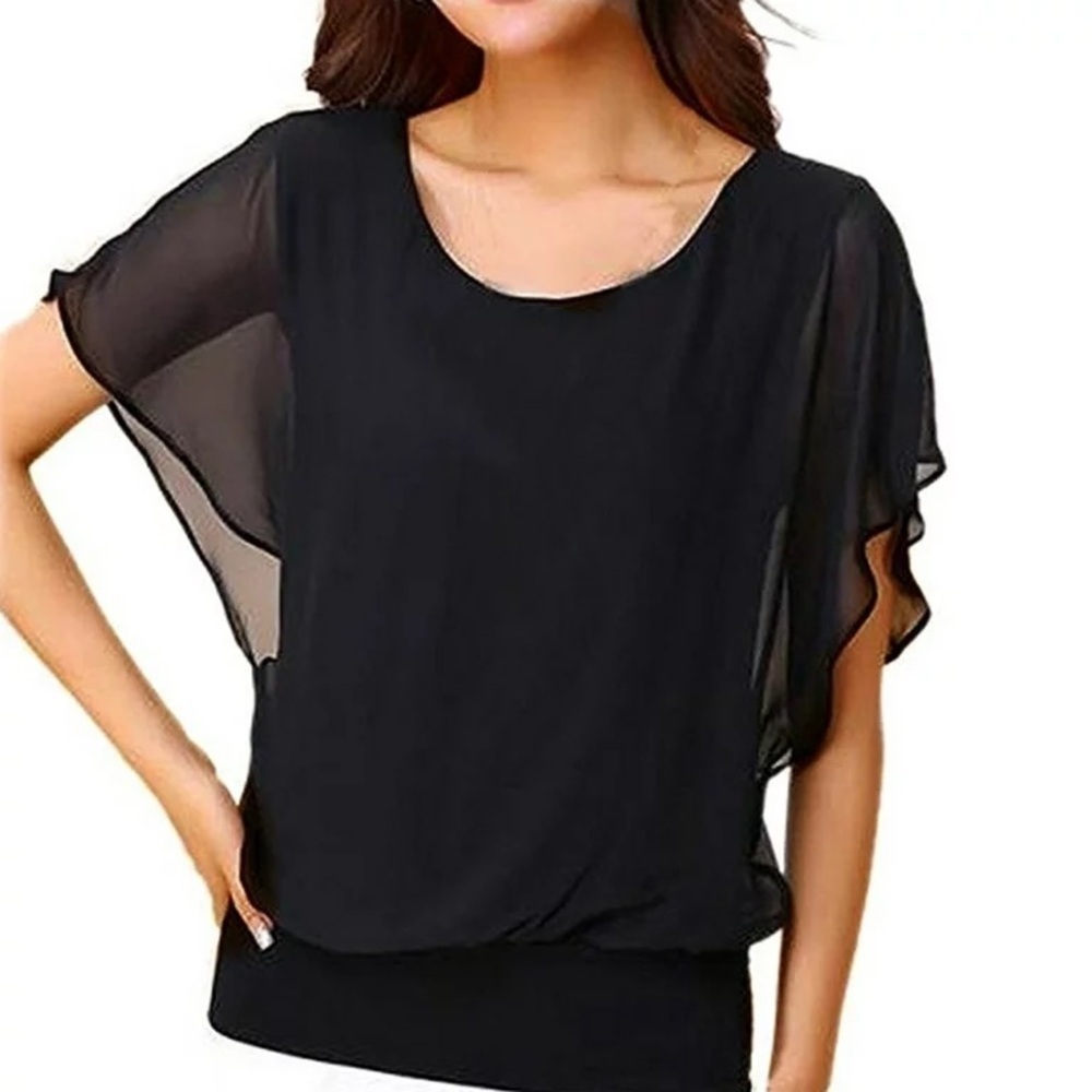JINKESI Women's Summer Casual Batwing Short Sleeve Chiffon Top T-Shirt Blouse